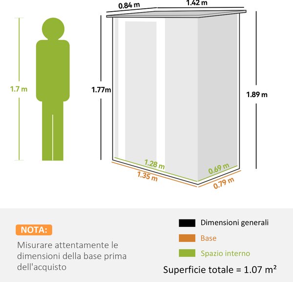 Outsunny Casetta da Giardino con tetto inclinato, Porta Attrezzi Capanno in Acciaio Impermeabile, 142x84x189 cm, Grigio | Aosom Italy