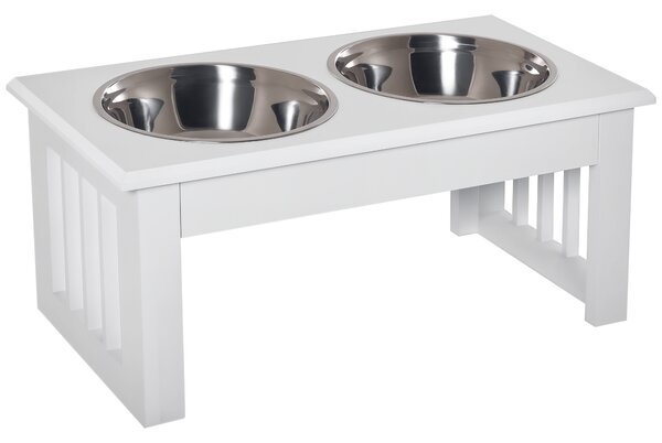 Pawhut Ciotola Rialzata per Cani in Acciaio Inossidabile, Base in Legno MDF, con 2 Piatti, 44x24x15cm|Aosom