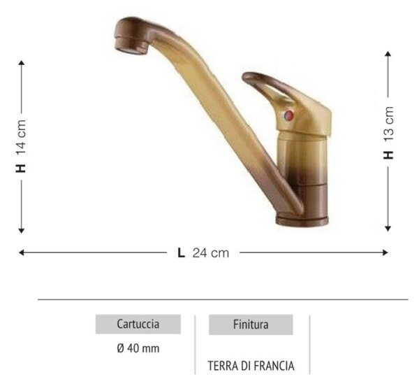 Rubinetto Cucina Miscelatore Monocomando Lavello in Ottone Pescara Terra di Francia