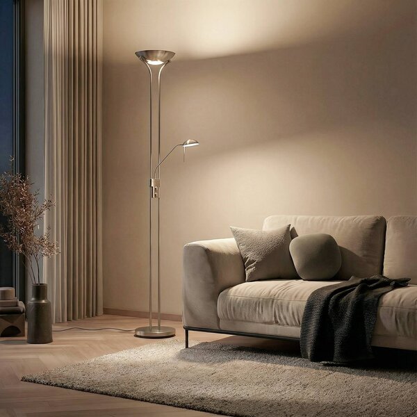 Lampada da terra con luce lettura Josefin Lindby, dimmerabile, Alluminio / Grigio / Zincato, Soggiorno / Sala da pranzo, Metallo, Moderno, Lampada LED da terra