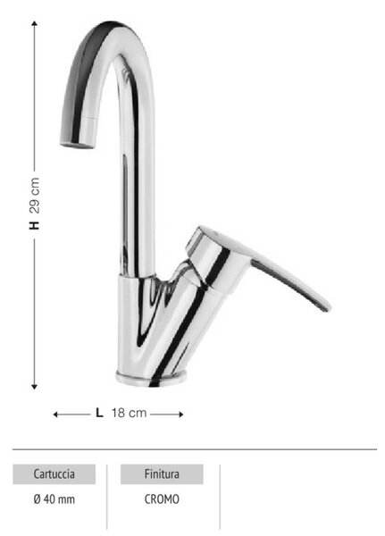 Rubinetto Cucina Miscelatore Monocomando Lavello in Ottone Dyno Cromato