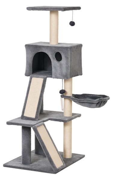PawHut Tiragraffi per Gatti Albero con Cuccia Lettino Sospeso e Scale 2 in Peluche Gioco e Rilassamento Giorgio|Aosom