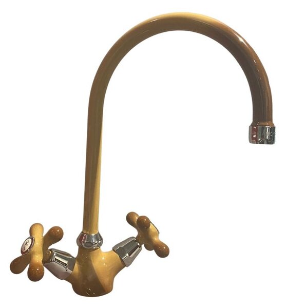 Rubinetto Cucina Miscelatore Doppio Comando Lavello Canna Tonda in Ottone Paini Monaco Terra di Francia