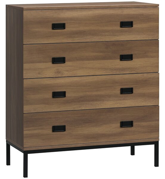HOMCOM Settimino 4 Cassetti con Gambe in Metallo per Soggiorno e Camera da Letto, Cassettiera in Legno, Credenza con Cassetti, Marrone | Aosom Italy