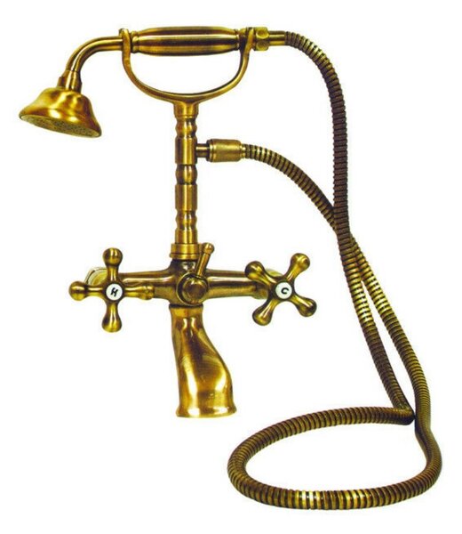 Kit Doccino e Miscelatore Doppio Comando per Vasca in Ottone Lecce Classic Antico