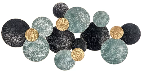 HOMCOM Decorazione Murale in Metallo 3D, Wall Art a Cerchi 133x66cm, Blu, Nero e Oro|Aosom