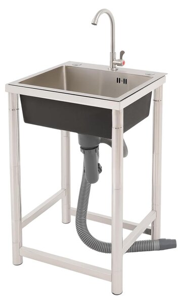 Lavello da cucina in acciaio inossidabile, autoportante, con rubinetto