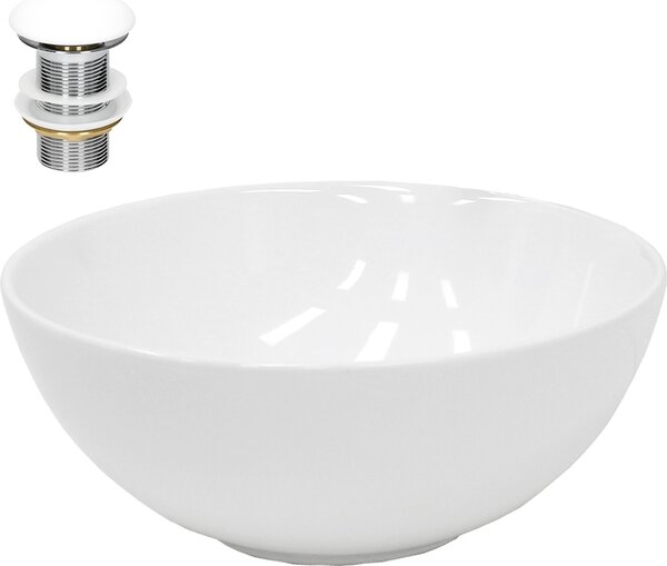 Lavabo LuxeBath Lavabo da appoggio rotondo, Ø 32x13,5 cm, bianco, in Vetroceramica, incl. set di scarico senza troppopieno