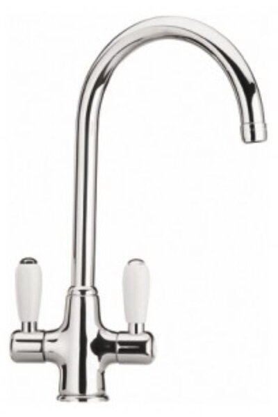 Rubinetto Cucina Miscelatore Doppio Comando Lavello Canna Tonda in Ottone Paini Cromato