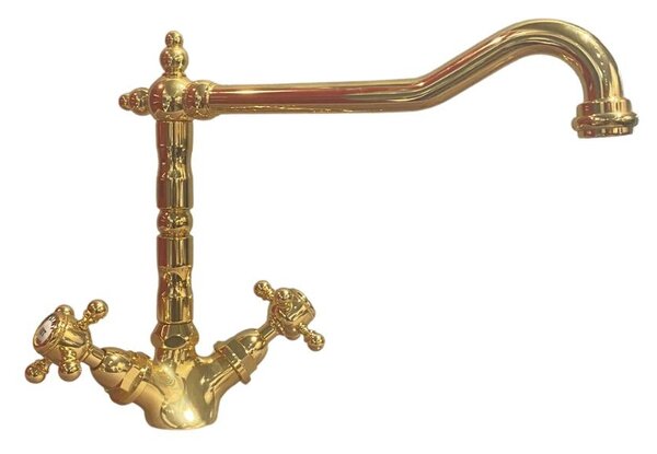 Rubinetto Cucina Miscelatore Doppio Comando Girevole Lavello in Ottone Paini Nostalgia Barocco Oro