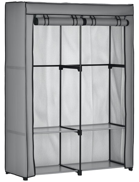 HOMCOM Armadio Guardaroba Portatile in Acciaio, Tessuto non Tessuto e PP, 4 Ripiani Aperti, 2 Appendini, Porta a Cerniera, 118x49x170cm Grigio | Aosom