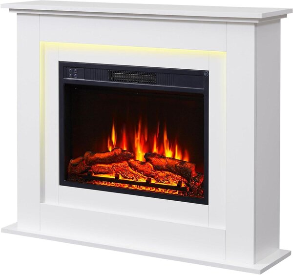 Camino elettrico - Stufa ad atmosfera - Arredamento per il soggiorno - Effetto fiamma realistico - Larghezza: 123 cm - Bianco