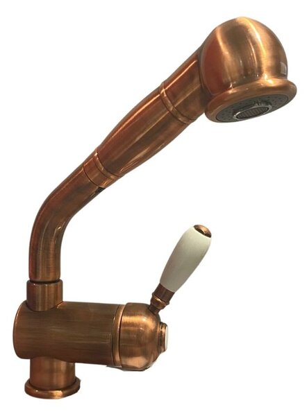 Rubinetto Cucina Miscelatore Monocomando con Doccetta Estraibile in Ottone Paini Rame Antico