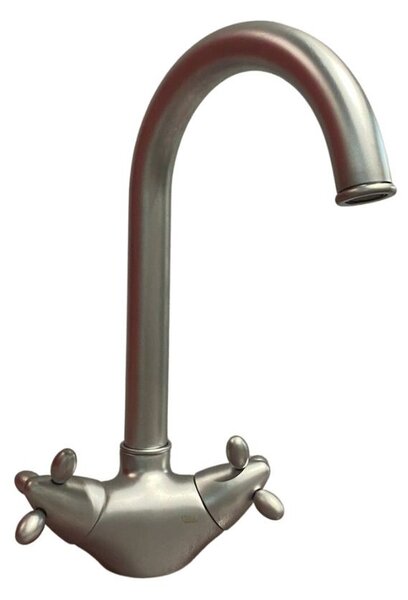Rubinetto Cucina Miscelatore Doppio Comando Lavello Canna Tonda in Ottone Paini Trixi Satinato