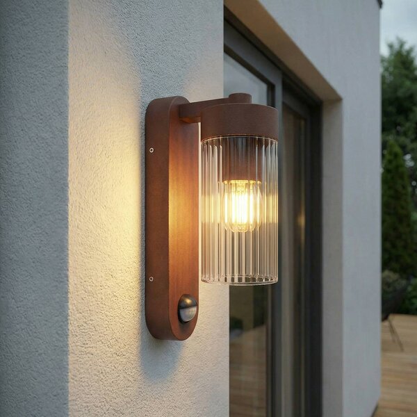Lindby Applique da esterno Kaliro, ruggine, 24 cm, IP54, sensore Kaliro Lindby, dimmerabile, Marrone / Ruggine, Alluminio, Moderno
