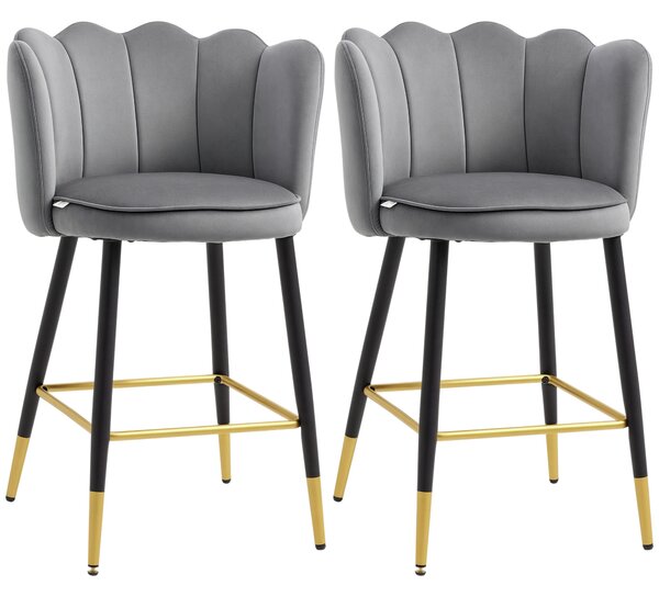 HOMCOM Set da 2 Sgabelli da cucina e da Bar Vellutati con Poggiapiedi e Base in acciaio, 59x52x90cm, Grigio| Aosom Italy