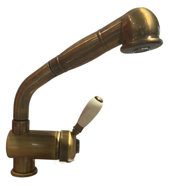 Rubinetto Cucina Miscelatore Monocomando con Doccetta Estraibile in Ottone Paini Ottone Antico
