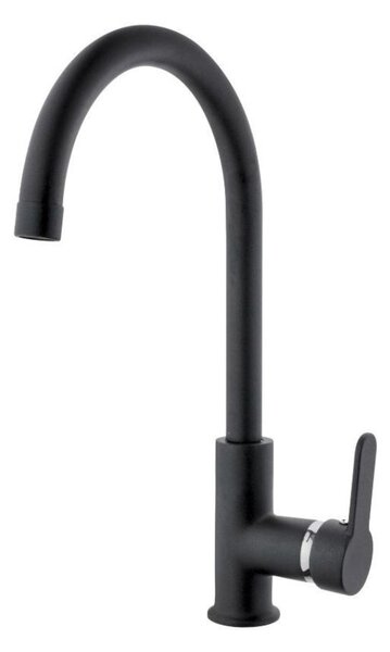 Rubinetto Cucina Miscelatore Monocomando Lavello Canna Tonda in Ottone Granito Plus Nero