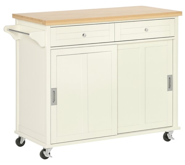 HOMCOM Isola per Cucina in Legno e MDF con Cassetti, Armadietto, Portasciugamani e 4 Ruote, per Utensili, 110x49.5x89.5cm, Bianco | Aosom