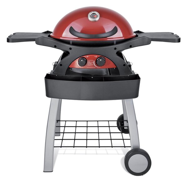 Barbecue a Gas GPL 2 Fuochi 5,2kW 2 Ripiani con Carrello Twin Grill Rosso