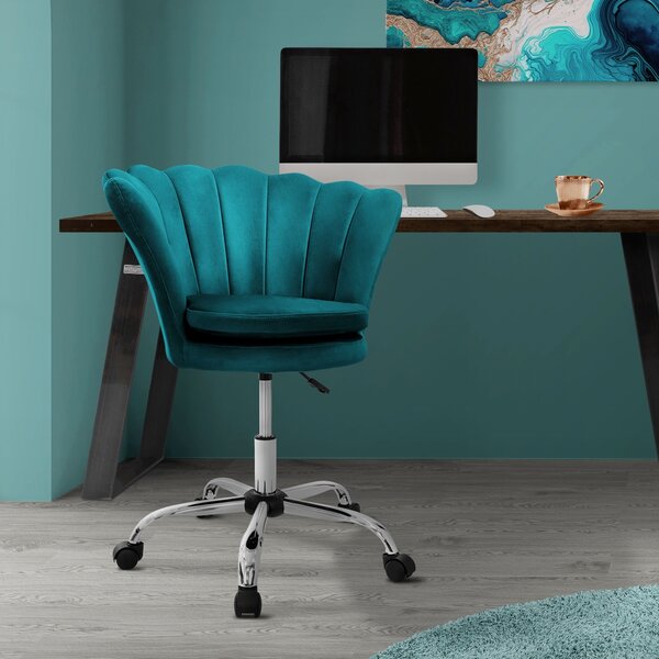ML-Design sedia da ufficio in velluto, petrolio, sedia da trucco con schienale a conchiglia, sedia girevole con rotelle, sedia da scrivania regolabile in altezza sgabello girevole