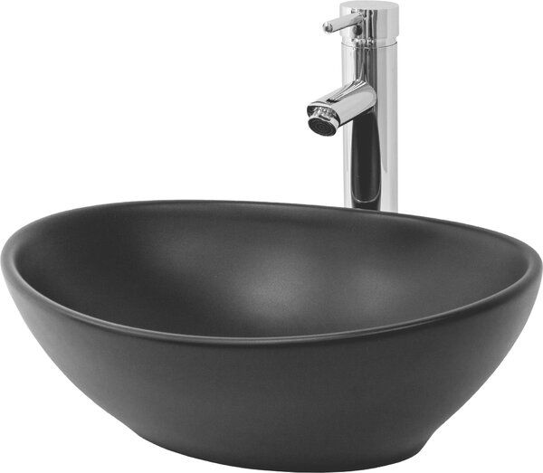Lavabo LuxeBath Lavabo da appoggio ovale, 41x33,5x14,5 cm, nero opaco, in Vetroceramica