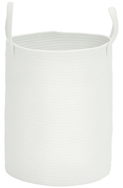 HOMCOM Cesto Portabiancheria da 36L Portatile e Pieghevole con Manici in Cotone Naturale, Ø38x45 cm, Crema