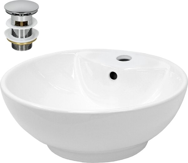 Lavabo LuxeBath Lavabo da appoggio rotondo, Ø 45,5x18,5 cm, bianco, in Vetroceramica, incl. set di scarico con troppopieno