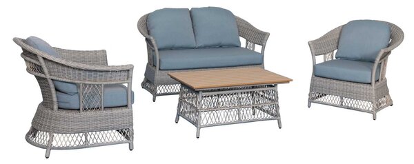 Set Salotto da Giardino Divano 2 Poltrone e Tavolino in Rattan Jefferson Grigio