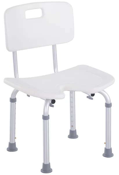 HOMCOM Sedia Doccia Regolabile su 8 Livelli con Fori di Drenaggio, in Alluminio e PE, 48x42x71-83.5 cm, Bianco e Argento