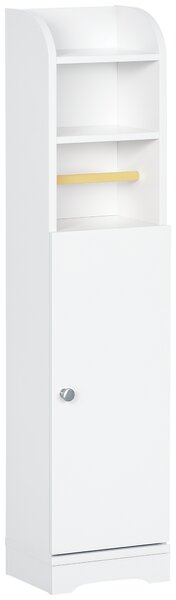 Kleankin Mobile Bagno Colonna con 3Ripiani Aperti e Armadietto a 2Livelli Regolabile,Maniglia in alluminio, in Legno, 23x18x100 cm, Bianco|Aosom Italy