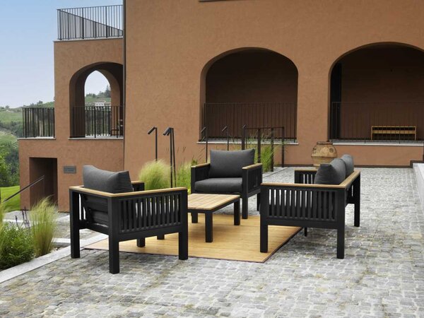 Set Salotto da Giardino Divano 2 Poltrone e Tavolino in Alluminio Idaho Antracite