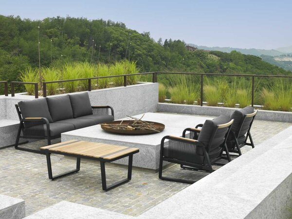 Set Salotto da Giardino Divano 2 Poltrone e Tavolino in Alluminio Idaho Antracite