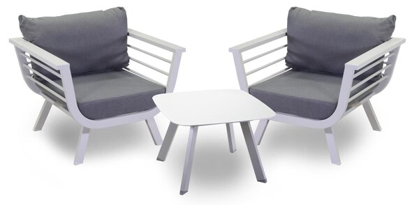 Set Salotto da Giardino 2 Poltrone e Tavolino in Alluminio Riverside Bianco
