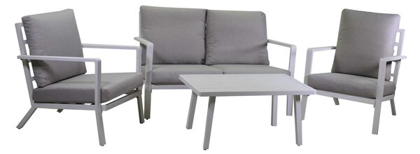 Set Salotto da Giardino Divano 2 Poltrone e Tavolino in Alluminio New Boston Bianco