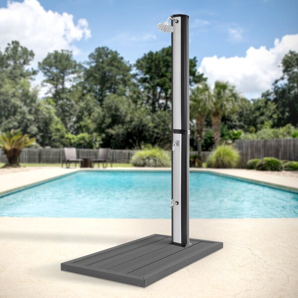 ML-Design doccia solare 35L 217cm quadrato argento-nero con piastra di base grigio scuro Doccia solare da giardino con doccia a pedale/soffione, acqua calda 60°C