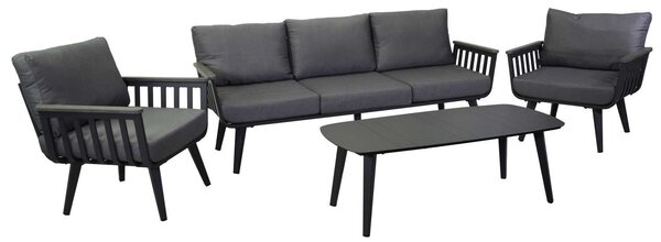 Set Salotto da Giardino Divano 2 Poltrone e Tavolino in Alluminio Medford Antracite