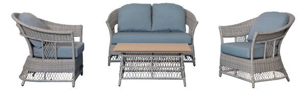 Set Salotto da Giardino Divano 2 Poltrone e Tavolino in Rattan Jefferson Grigio