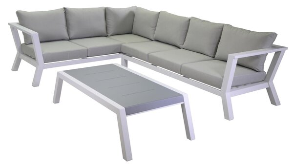 Set Salotto da Giardino Divano Angolare e Tavolino in Alluminio Riverton Bianco