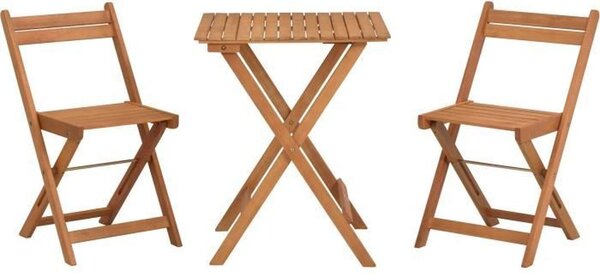 Set in legno di acacia - composto da un tavolo quadrato e 2 sedie pieghevoli