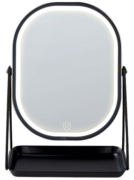 BELIANI Specchio cosmetico a LED in metallo nero e argento 20 x 22 cm lente d'ingrandimento bifacciale da tavolo