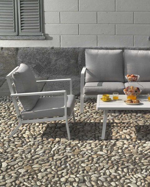 Set Salotto da Giardino Divano 2 Poltrone e Tavolino in Alluminio new Boston Bianco