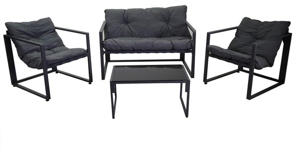 Set Salotto da Giardino Divano 2 Poltrone e Tavolino in Metallo Newport Antracite