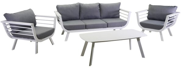 Set Salotto da Giardino Divano 2 Poltrone e Tavolino in Alluminio Riverside Bianco