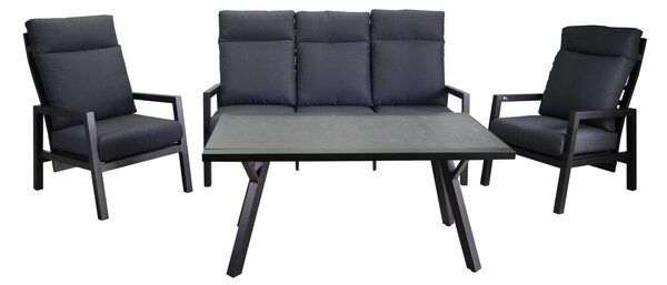 Set Salotto da Giardino Divano 2 Poltrone e Tavolino in Alluminio Frisco Antracite