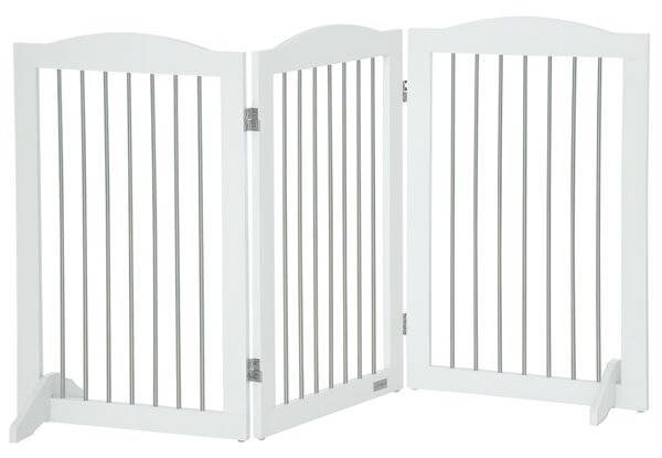 PawHut Cancellino per Cani Pieghevole a 3 Pannelli in Legno e Acciaio, 154x30x80 cm, Bianco | Aosom Italy