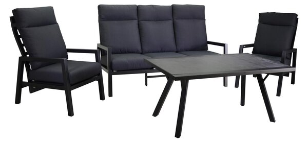 Set Salotto da Giardino Divano 2 Poltrone e Tavolino in Alluminio Frisco Antracite