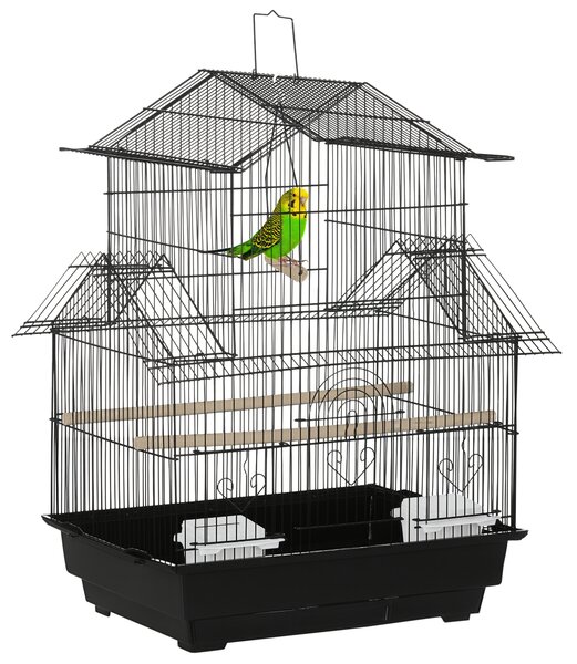 PawHut Gabbia per Uccelli con Maniglia di Trasporto e Vassoio Estraibile, in Metallo e Plastica, 50.5x41x63 cm, Nero|Aosom