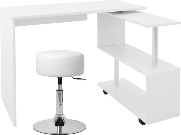 ML-Design Scrivania a L con sgabello, 150x88x75 cm, bianco, in MDF