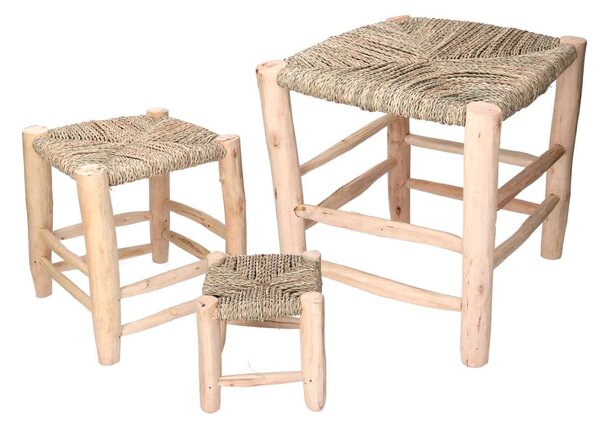 Set 3 Sgabelli in Legno con Seduta Impagliata Naturale